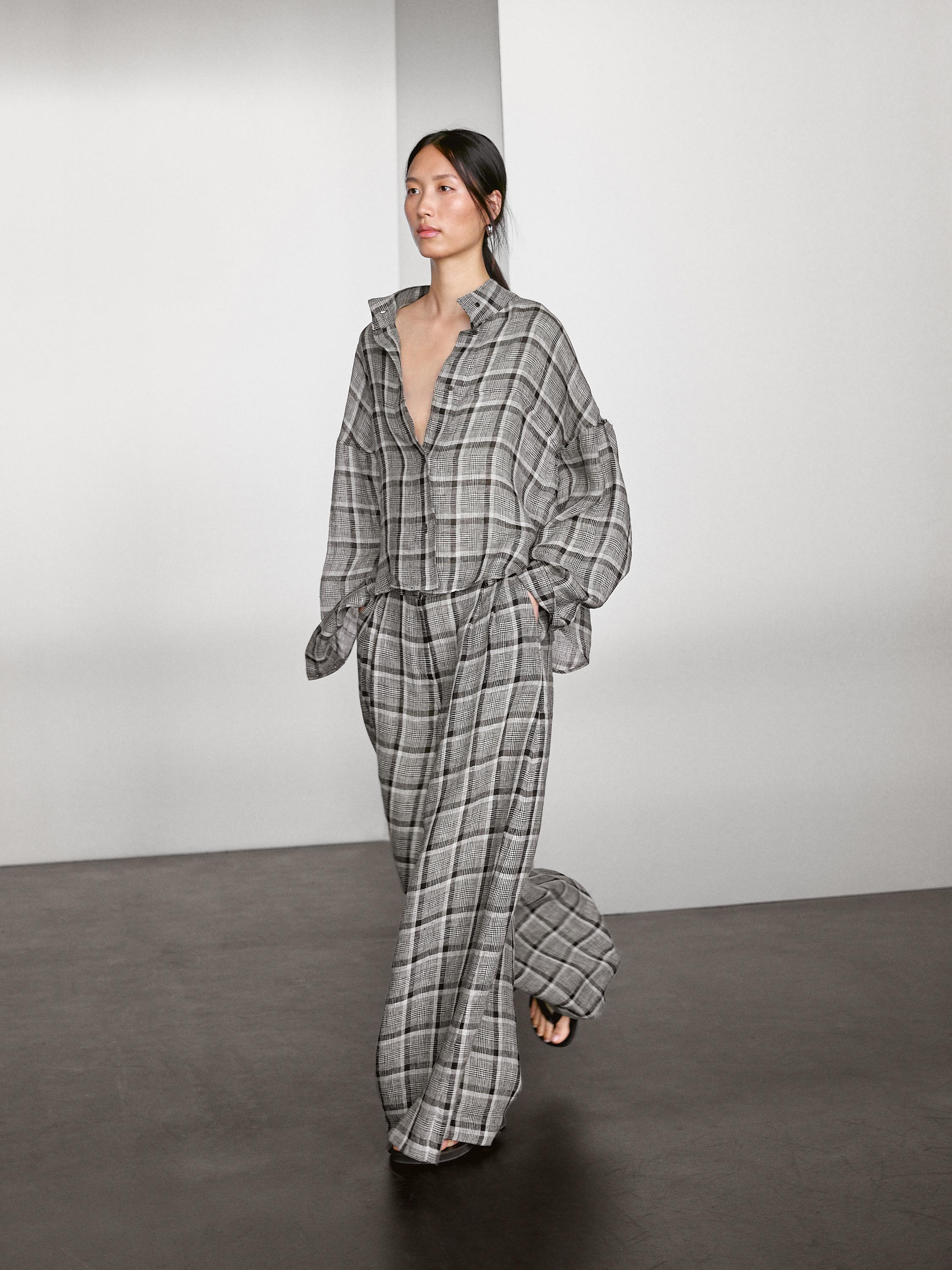 Chemise à carreaux 100 % lin